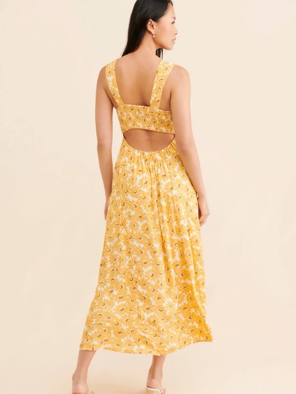Free People Yellow Floral Midi Dress with Sweetheart Bodice - Picture 2 of 6